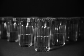 Glass of vodka with bread 17 black and white