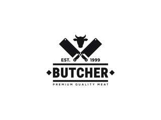 	
Vintage Retro Butcher shop label logo design 