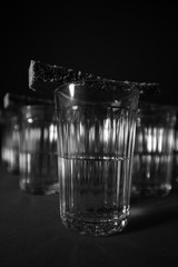 Glass of vodka with bread 13 black and white
