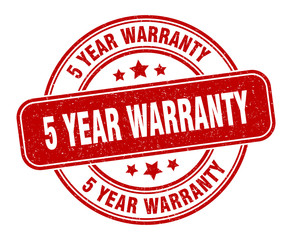 5 year warranty stamp. 5 year warranty label. round grunge sign