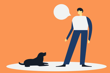 man dog handler is training a dog. concept vector flat illustration