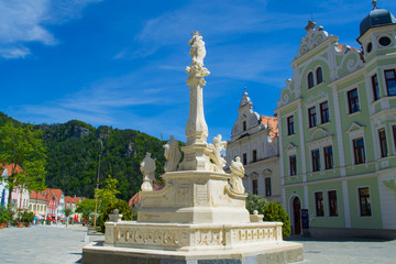 Obraz premium Frohnleiten beautiful old town in austria. Mountain landscape and river, travel in Europe.