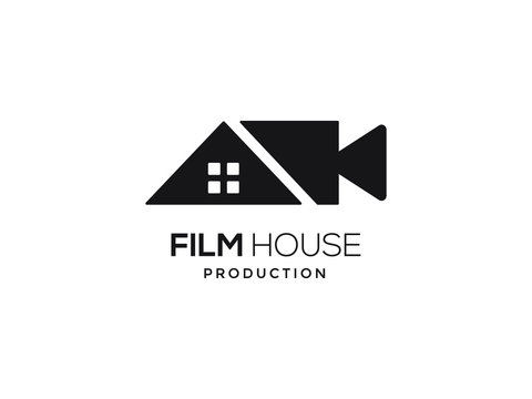 House and Film Stripes for Movie Production Logo Design
