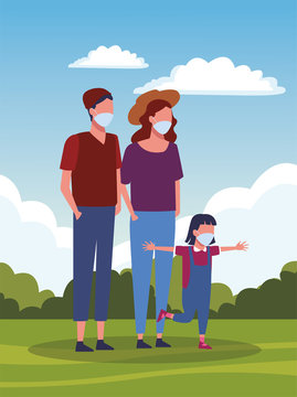 parents with daughter using face mask for covid19