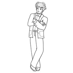 man groom with a crown on his head, sketch, isolated object on a white background, vector illustration,