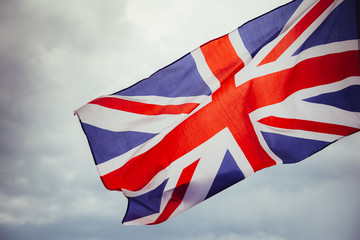 The flag of the UK blown by the wind.