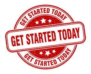 get started today stamp. get started today round grunge sign. label
