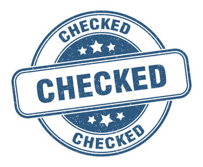 checked stamp. checked round grunge sign. label