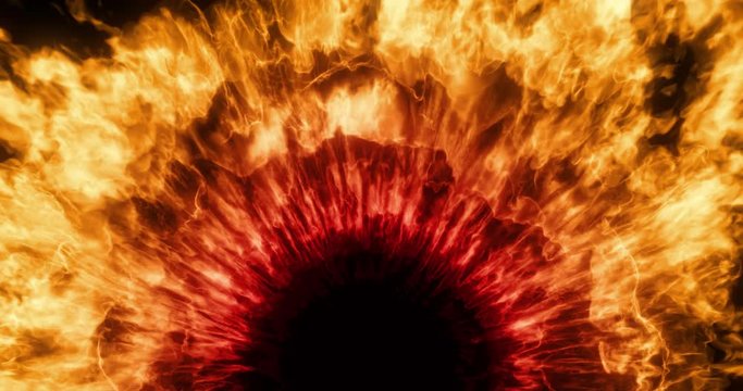 Abstract Color Burst Eye, smoke explosion, twirling mist (fog, smoke). magic, power, electricity, energy, tech, nuclear atom, water droplets. shockwave effect. 3D rendering 4k seamless loop