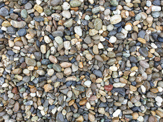 Colored, rounded and wet pebbles as a background.