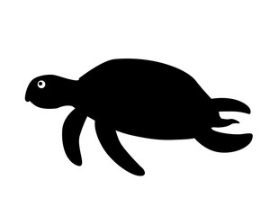 Tortoise silhouette. Vector black silhouette of a swimming sea turtle for logo or icon. Turtle - Underwater - vector silhouette for sign or pictogram.