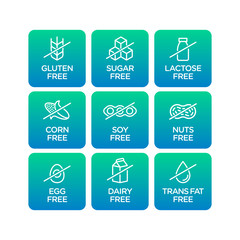 Allergen free icons set. Vector illustration