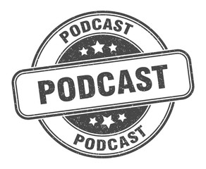 podcast stamp. podcast round grunge sign. label