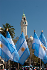 dome of the building of the legislature of the city with Argentine flags, May square. Buenos Aires Argentina. - obrazy, fototapety, plakaty