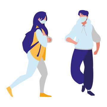 Couple Walking In The City Wearing Face Mask