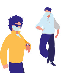 men in the city wearing face mask