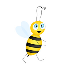 Cartoon cute bee mascot. A surprised bee flies. Small wasp. Vector character. Insect icon. Template design for invitation, cards, wallpaper, kindergarten. Doodle style.