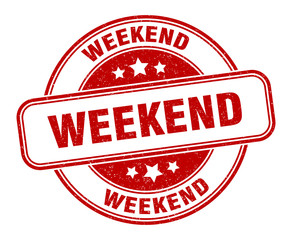weekend stamp. weekend round grunge sign. label