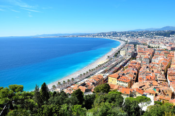 Naklejka na ściany i meble Nice city landscape of cote d ‘Azur from the French riviera coast line