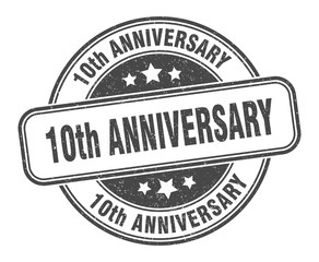 10th anniversary stamp. 10th anniversary round grunge sign. label