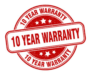 10 year warranty stamp. 10 year warranty round grunge sign. label