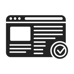 Obraz premium Approved web site black glyph icon. Successful registration concept. Agreement, validation element. Sign for web page, mobile app. Vector isolated object.