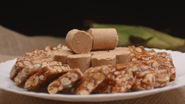 Traditional Brazilian sweets known as Pacoca and pe de moleque. Made from peanuts