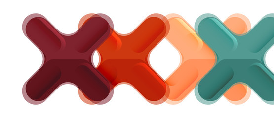 Glossy multicolored plastic style cross composition, x shape design, techno geometric modern abstract background. Trendy abstract layout template