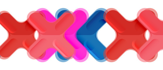 Glossy multicolored plastic style cross composition, x shape design, techno geometric modern abstract background. Trendy abstract layout template