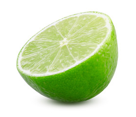 Lime Half Isolated on White Background. Detailed Fresh and Tasty Citrus Fruit Close Up