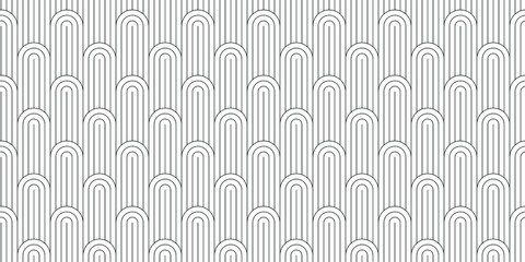 Seamless pattern of lattices from semicircles and straight thin lines on a white background, simple geo pattern, classic fabric print, seamless trellis background