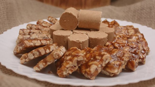 Traditional Brazilian sweets known as Pacoca and pe de moleque. Made from peanuts
