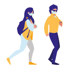 women walking in the city wearing face mask