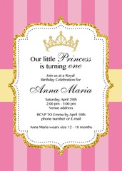 First Birthday Royal Celebration Printable Invitation Vector Card