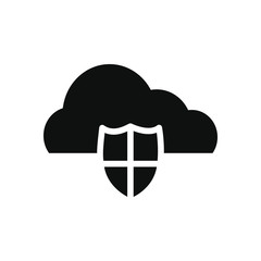 cyber security concept, cloud storage and security shield icon, silhouette style
