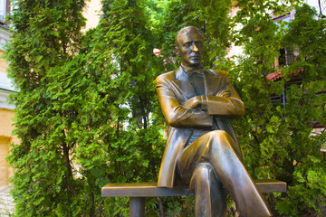 Monument to Mikhail Bulgakov on Andriyivskyy descent in Kyiv, Ukraine