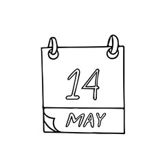 calendar hand drawn in doodle style. May 14. Day, date. icon, sticker, element