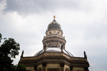 Heavy rain on Gendarmenmarkt in Deutscher Dom in Berlin Mitte