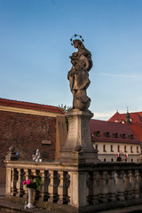 architecture, church, building, landmark, cathedral, europe, statue, old, city, religion, sculpture, travel, tower, history, monument,wroclaw,poland ancient, facade, town, gothic, stone, sky, tourism