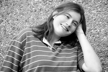 Female tomboy expressions outside.