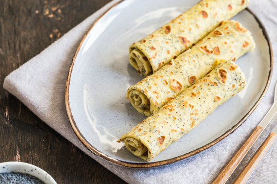 Poppy Seed Crepes (blinis). Pancakes With Poppy Seeds