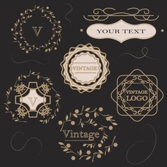 Set of vintage logo, labels and badges. Graphic Art. Gold logo/