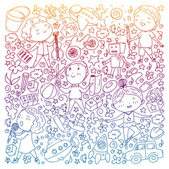 Painted by hand style pattern on the theme of childhood. Vector illustration for children design.