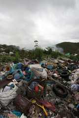 burning plastic trash and rubbish mountain in Myanmar 