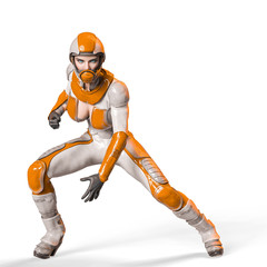 comic woman in a sci fi outfit in action