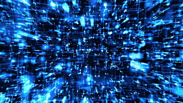 Abstract Digital High Technology Background Loop/ 4k animation of an abstract technology background with lines and dots infographics, data fading and zooming in seamless loop