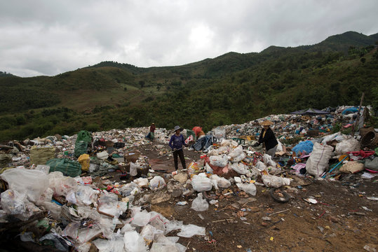 Burning Plastic Trash And Rubbish Mountain In Myanmar 