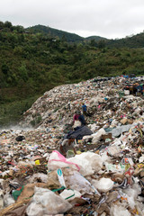 burning plastic trash and rubbish mountain in Myanmar 