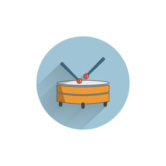 Drum colorful flat icon with long shadow. Drum flat icon