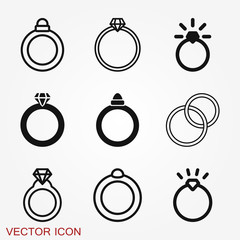 Ring icon, engagement and wedding ring. Vector illustration
